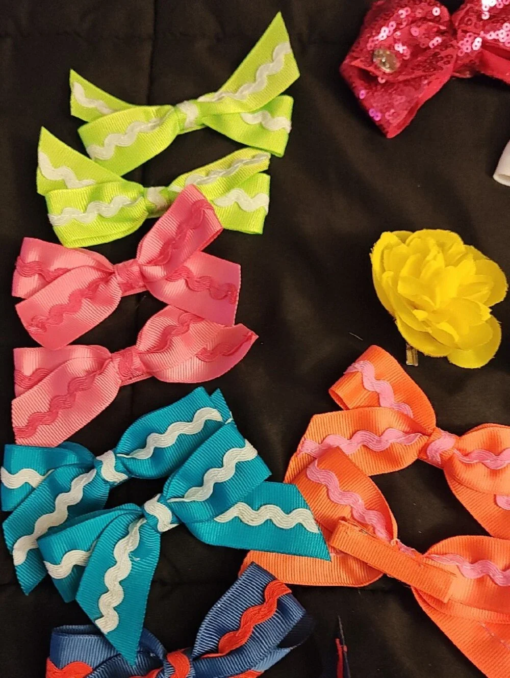 Kids Colorful Hair Bow Set - Pink, Green, Blue, Orange, Yellow, Silver, White
